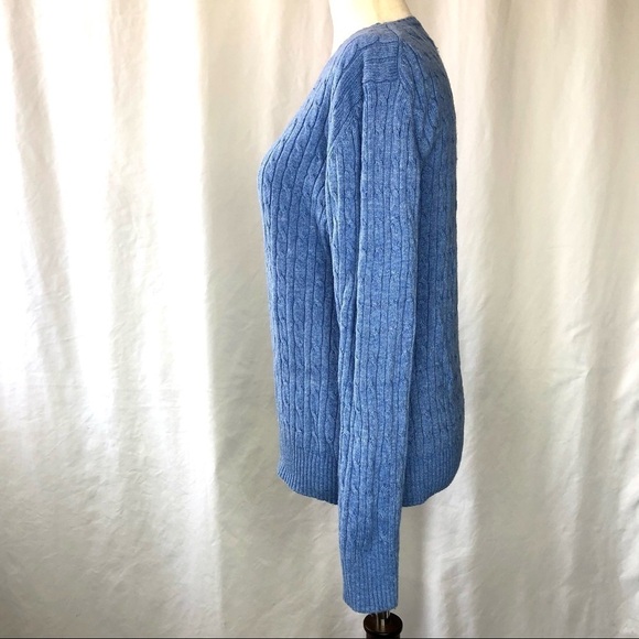 L.L. Bean vintage cornflower blue cable knit sweater crew neck long sleeves wool - Picture 5 of 7